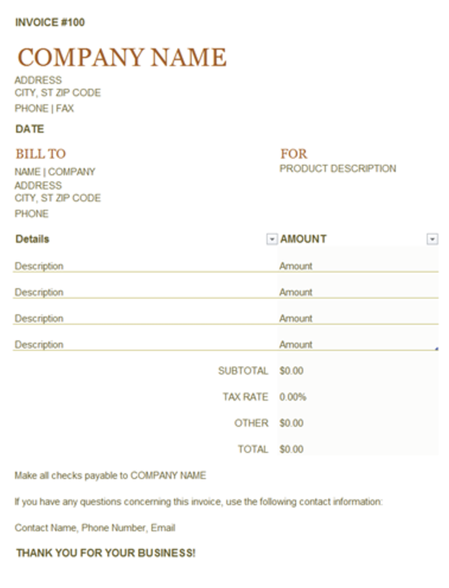 word invoice template 1